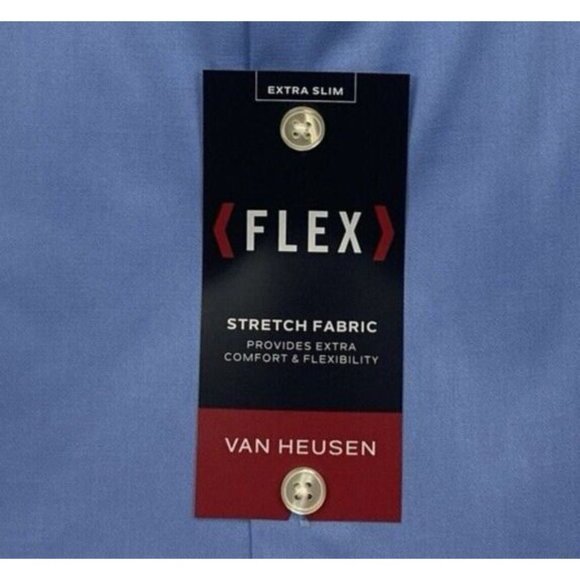 Men's Van Heusen Extra-Slim Fit Flex Dress Shirt - Blue Frost - M 15.5 34/35 - Picture 2 of 3